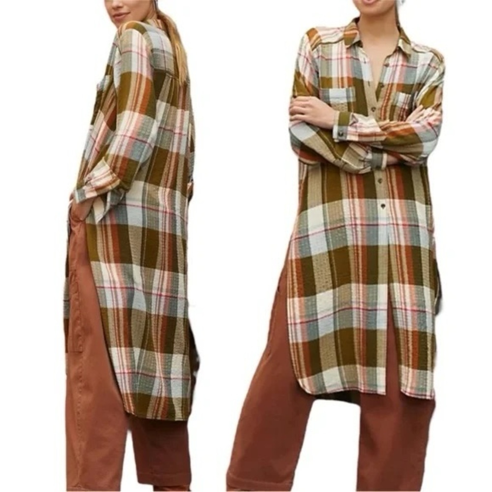PILCRO x ANTHROPOLOGIE Side Slit Maxi Tunic Button Down Shirt Shirtdress Duster - Picture 5 of 15